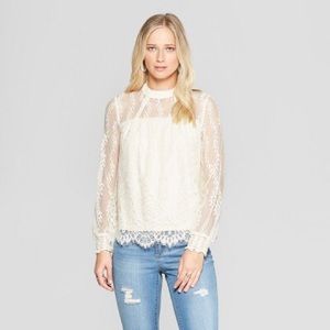 Xhilaration Cream High Neck Lace Top